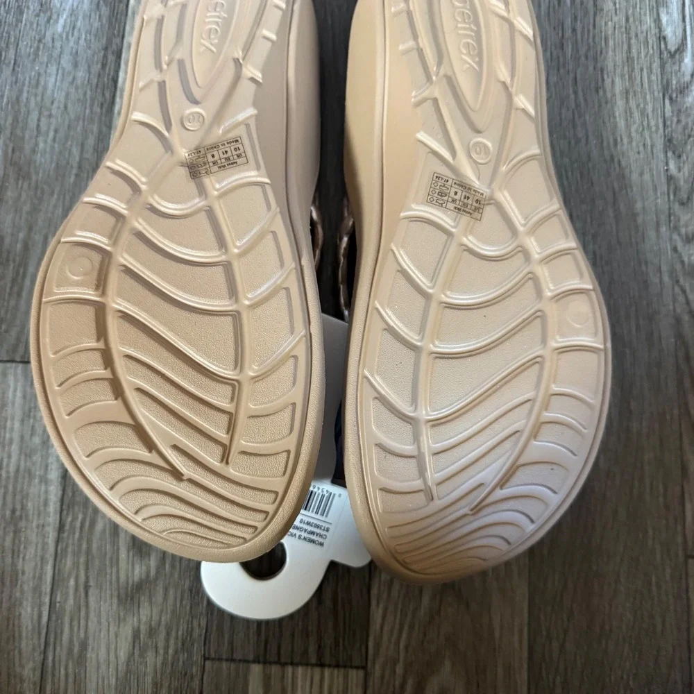 Aetrex Vicki Orthotic Flip Flops Womens 10 Champagne Gloss Braided Sandals NEW